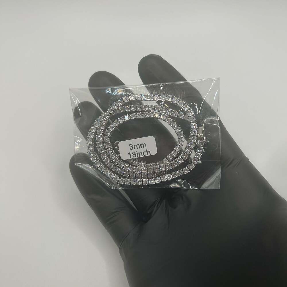 Moissanite Tennis Chain Silver 3mm 18 Inch Women New VVS1 Crazy Shine No Pass